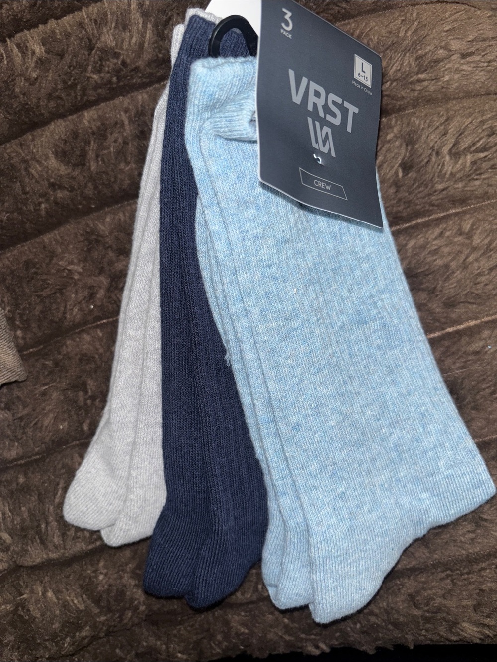 VRST 3-Pack Crew Socks in Light Blue, Navy, and Gray